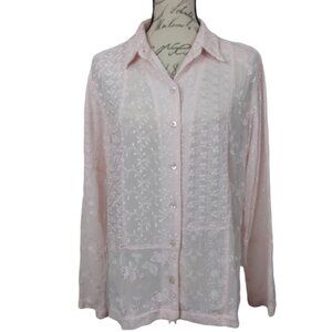 Chico's | Pink Sheer Embroidered Blouse | Size 1 (M) (8